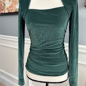 EXPRESSS Forest Green Velvet Ruched Blouse